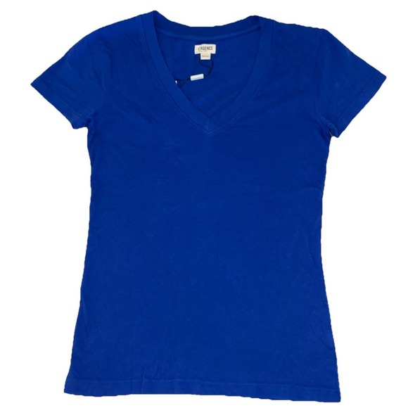 L'AGENCE Becca Cotton V Neck Tee Women's XS Surf Blue Fitted Made In USA NEW - Picture 1 of 6